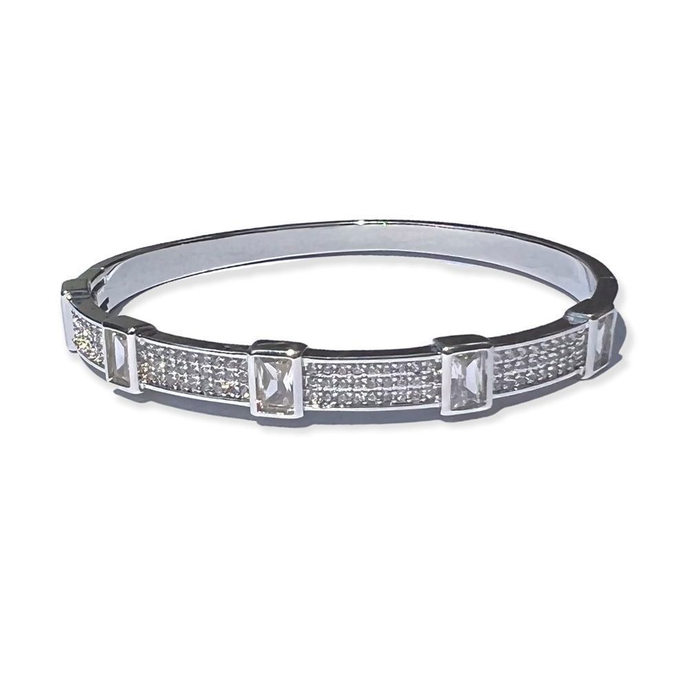 Princess Rectangle Diamond Bangle Bracelet - Picture 2 of 3
